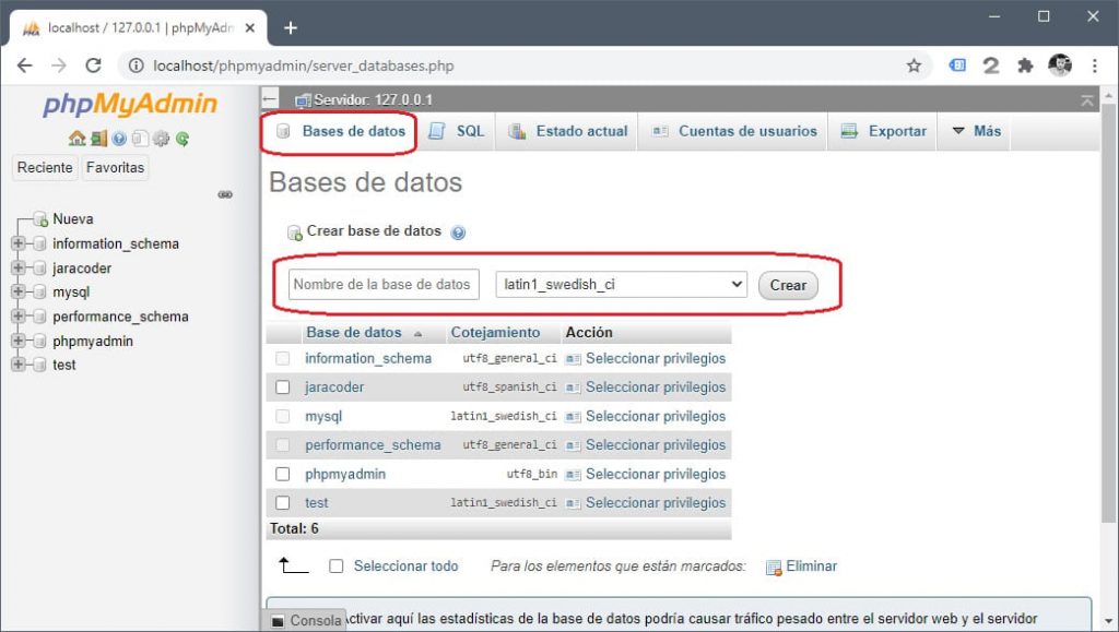 Crear base de datos MySQL en phpMyAdmin