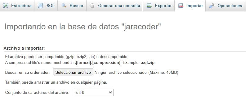 Importar base de datos MySQL en phpMyAdmin