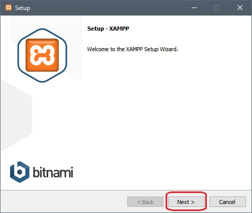 Inicio del asistente de instalación XAMPP