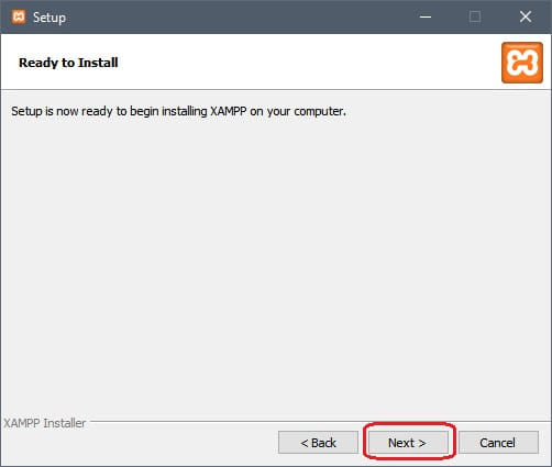 Instalación preparada del asistente de XAMPP